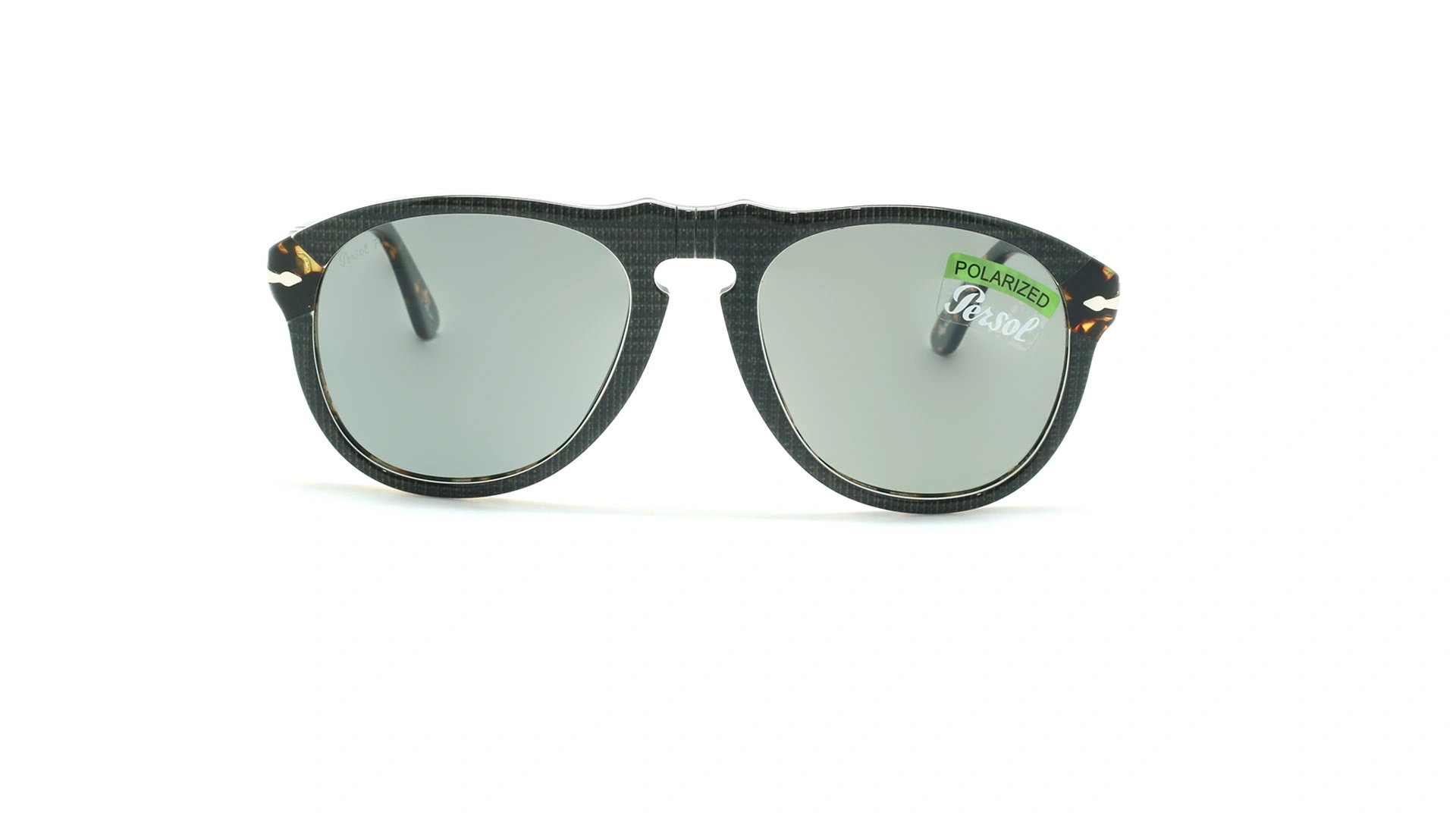 عینک آفتابی پلاریزه پرسول - Persol PO649 -مشکی طرح بافت قهوه ای هاوانا- عکاسی وحدت - زاویه روبرو