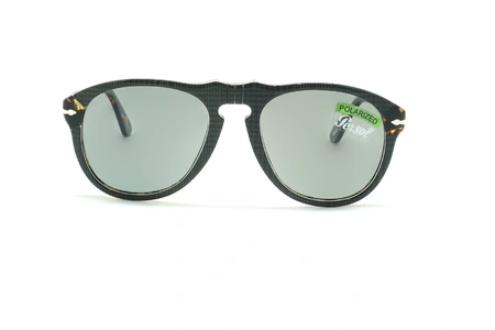 عینک آفتابی پلاریزه پرسول - Persol PO649 -مشکی طرح بافت قهوه ای هاوانا- عکاسی وحدت - زاویه روبرو