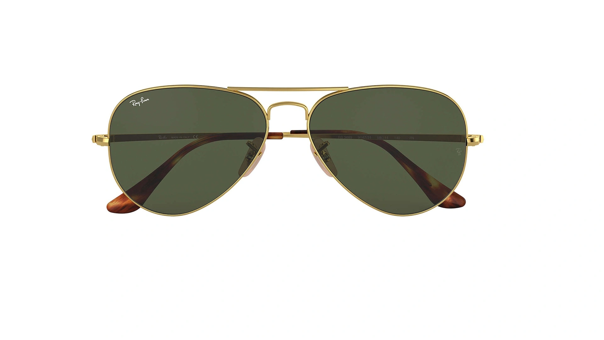 عینک آفتابی طرح خلبانی Ray-Ban بدنه طلایی شیشه سبز کلاسیک G15 - زاویه روبرو