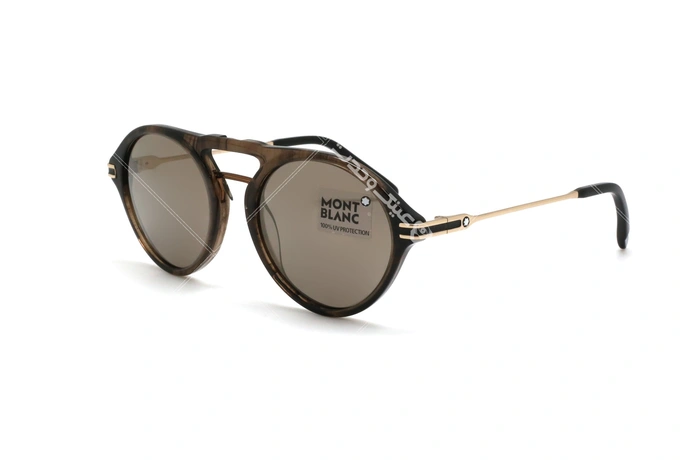 عینک دوپل گرد مون بلان - MONTBLANC MB716 - رنگ قهوه ای هاوانا - اپتیک وحدت - عکس زاویه سه رخ