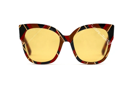 عینک آفتابی خاص گوچی بزرگ - آبی کرم قرمز شیری - عکاسی وحدت - زاویه سه رخ