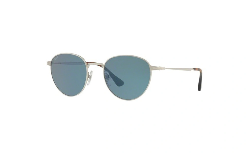 عینک آفتابی فلزی نقره ای با عدسی های آبی رنگ Persol - زاویه سه رخ