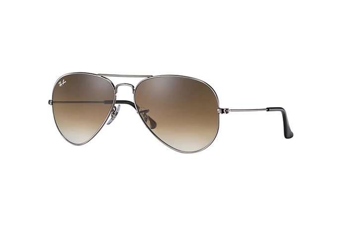 عینک آفتابی مدل خلبانی ری بن - بدنه نوک مدادی - عدسی قهوه ای سایه روشن زاویه سه رخ