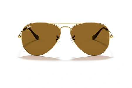 عینک آفتابی خلبانی ری بن - RAYBAN AVIATOR - شیشه قهوه ای بدنه طلایی- عکس از زاویه روبرو