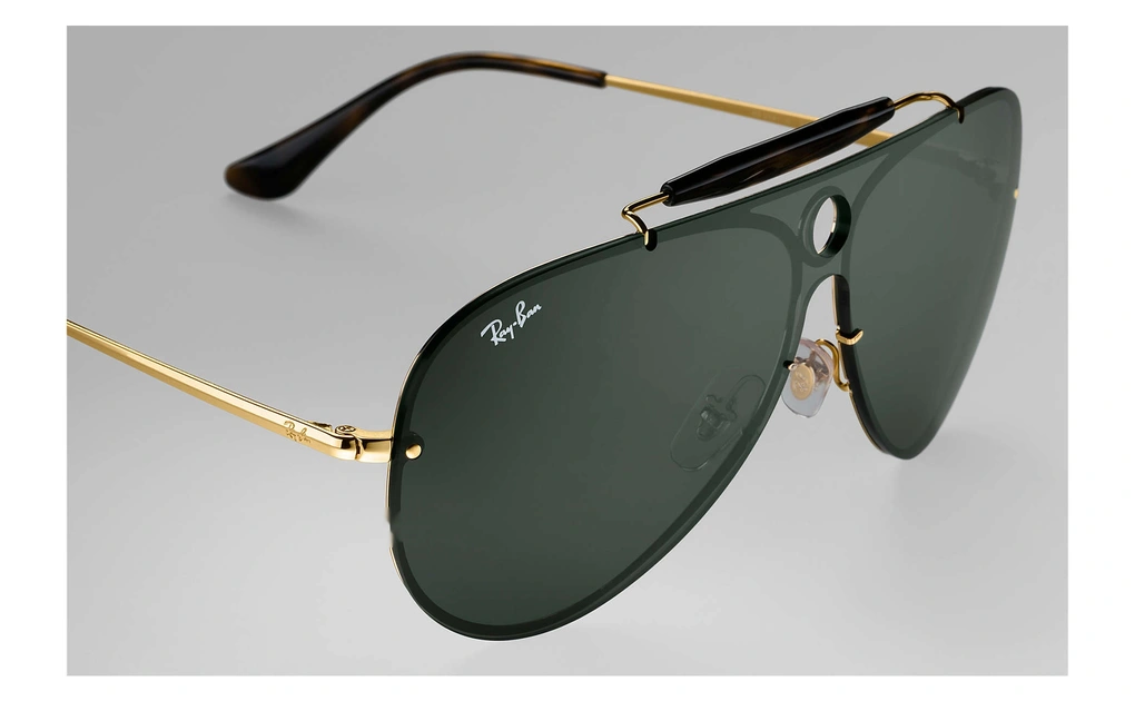 عینک آفتابی شوتر بلیز ری بن اصل - بدنه طلایی - شیشه سبز - زاویه کناره