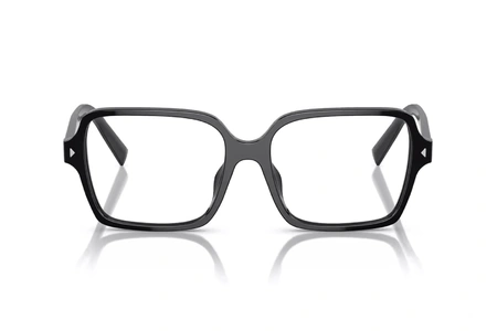 عینک طبی پرادا فریم کائوچویی مربعی باریک به رنگ مشکی براق - عکس از زاویه روبرو