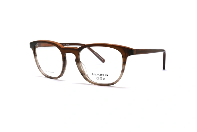 عینک طبی اوگا فریم کائوچویی گرد به رنگ قهوه ای تیره و روشن - عکس از زاویه سه رخ