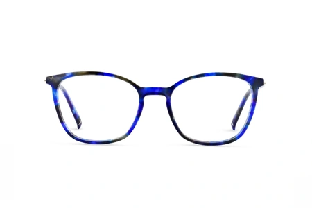 عینک طبی کوالی فریم کائوچویی مربعی رنگ آبی تیره و شفاف ابر و بادی  - عکس از زاویه روبرو