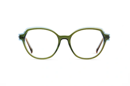 عینک طبی کوالی فریم کائوچویی گربه ای سبز با ابرویی سبز آبی شفاف - عکس از زاویه روبرو