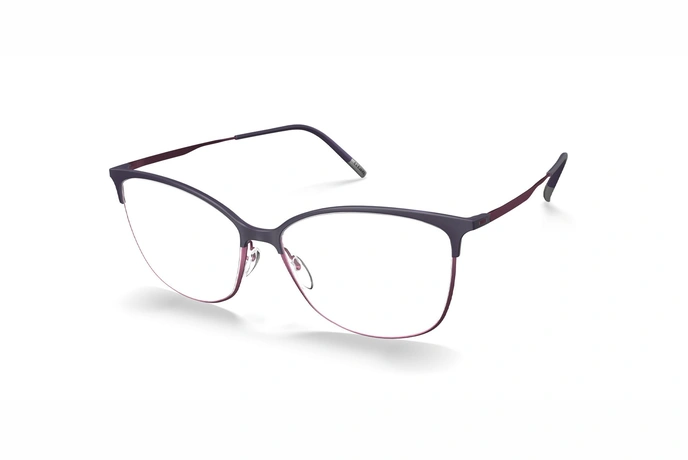 عینک طبی زنانه گربه ای سیلوئت مدل Urban Fusion به رنگ بنفش تیره و صورتی متالیک - زاویه سه‌رخ
