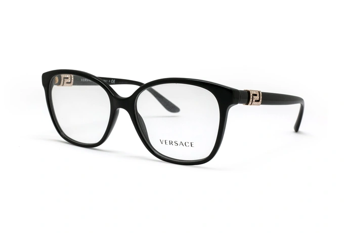 ,ینک طبی زنانه ورساچه فریم کائوچویی گربه ای به رنگ مشکی و دسته نگین کاری شده - عکس از زاویه سه رخ