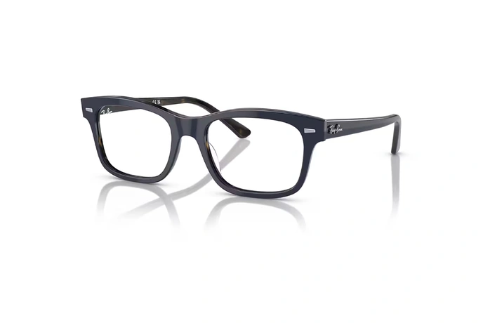 عینک طبی ری بن فریم مستطیلی کائوچویی سورمه ای براق و داخل هاوانا - عکس از زاویه سه رخ