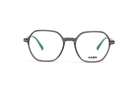 عیک طبی کائوچویی هاوک فریم مربعی به رنگ طوسی شفاف - عکی از زاویه روبرو