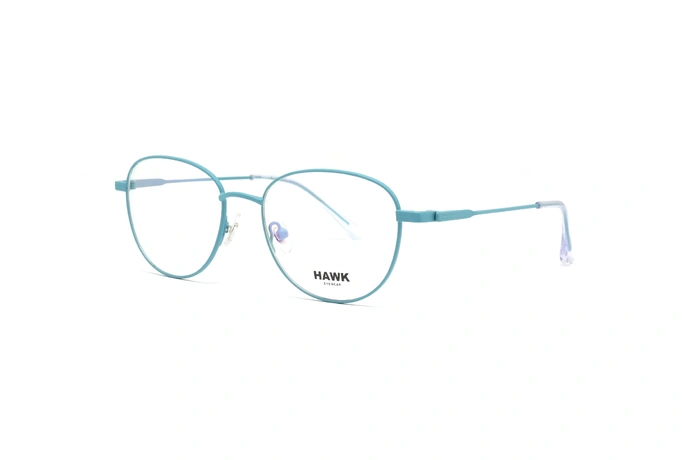 عینک طبی هاوک فریم زنانه فلزی گرد و گربه ای به رنگ آبی آسمانی - عکس از زاویه سه رخ
