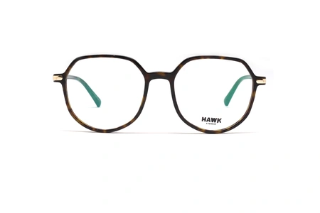 عینک طبی کائوچویی هاوک فریم شبه مربعی با زاویه ای های خمیده به زنگ قهوه ای هاوانا - عکس از زاویه روبرو