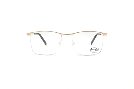 عینک طبی فلزی رنگ بژ بدنه تیتانیوم فلر - زاویه روبرو - عکاسی وحدت