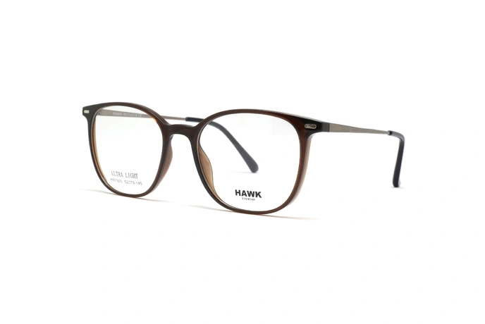 عینک طبی رویه دار هاوک فریم کائوچویی مربعی رنگ قهوه ای - عکس از زاویه سه رخ