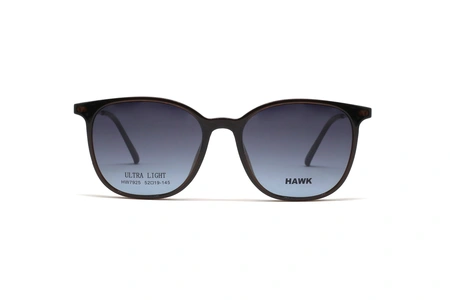 عینک طبی رویه دار هاوک فریم کائوچویی مربعی رنگ قهوه ای به همراه رویه آفتابی خاکستری - عکس از زاویه روبرو