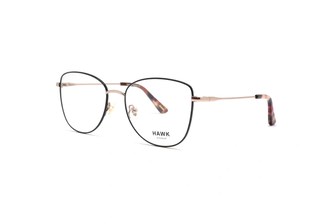 عینک طبی زنانه هاوک فریم فلزی گربه ای به زنگ رز گلد و مشکی - عکس از زاویه سه رخ