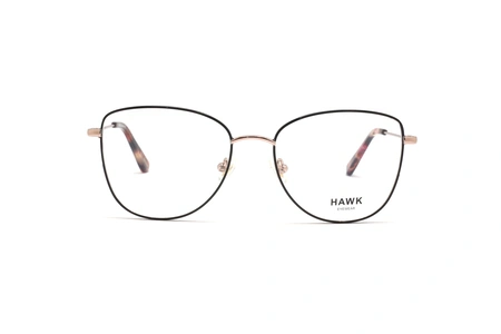 عینک طبی زنانه هاوک فریم فلزی گربه ای به زنگ رز گلد و مشکی - عکس از زاویه روبرو