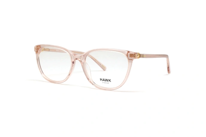 عینک طبی زنانه هاوک فریم کائوچویی گربه ای رنگ صورتی شفاف - عکس از زاویه سه رخ