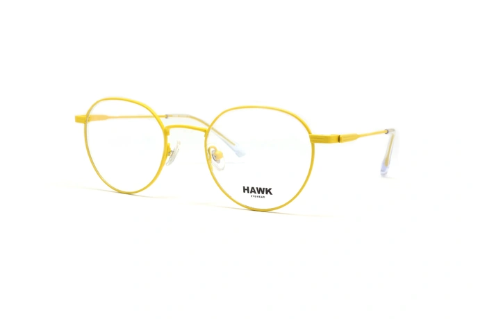 عینک طبی هاوک فریم فلزی  گرد و زرد رنگ - عکس از زاویه سه رخ
