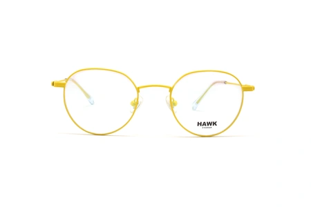 عینک طبی هاوک فریم فلزی گرد و زرد رنگ - عکس از زاویه روبرو