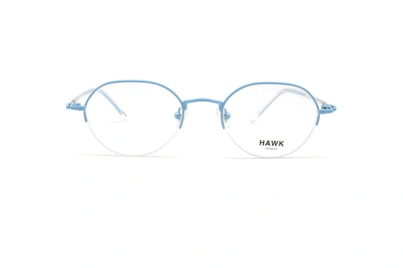 عینک طبی هاوک فریم فلزی زیر گریف بیضی به رنگ آبی - عکس از زاویه روبرو
