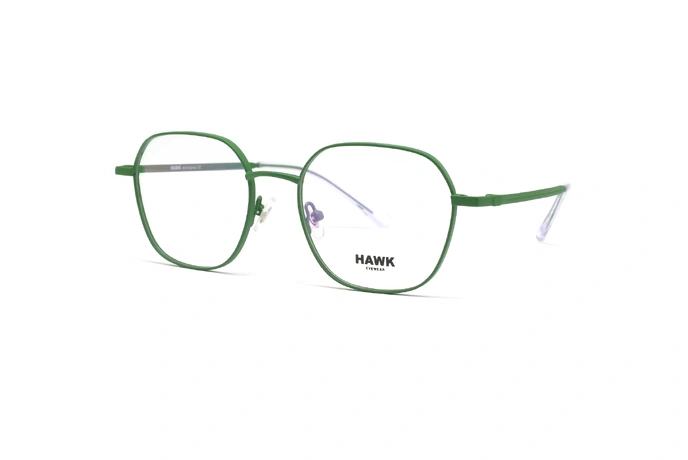 عینک طبی هاوک فریم فلزی مربعی رنگ سبز - عکس از زاویه سه رخ