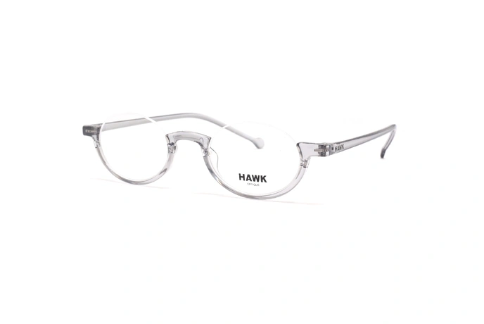 عینک مطالعه کائوچویی نیمه هاوک فریم کائوچویی بیضی به رنگ طوسی شفاف - عکس از زاویه سه رخ