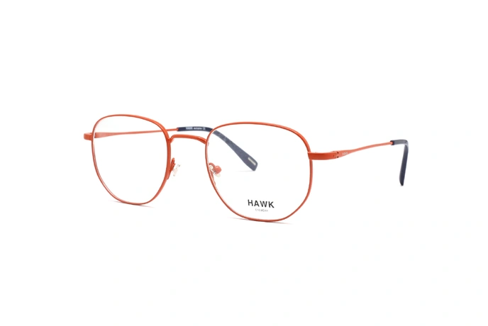 عینک طبی هاوک فریم فلزی شبه گرد به رنگ نارنجی - عکس از زاویه سه رخ
