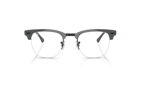 عینک طبی ری بن مدل کلاب مستر فریم فلزی طوسی براق و از داخل مشکی - عکس از زاویه روبرو