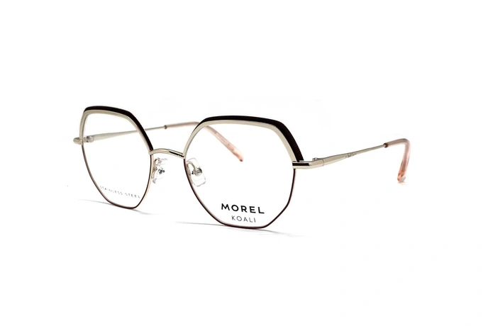 عینک طبی زنانه پروانه‌ای کوالی با بدنه فلزی زرشکی و بالای حدقه مشکی و دسته طلایی-سه‌رخ