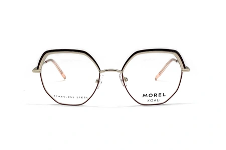 عینک طبی زنانه پروانه‌ای کوالی با بدنه فلزی زرشکی و بالای حدقه مشکی و دسته طلایی-روبرو