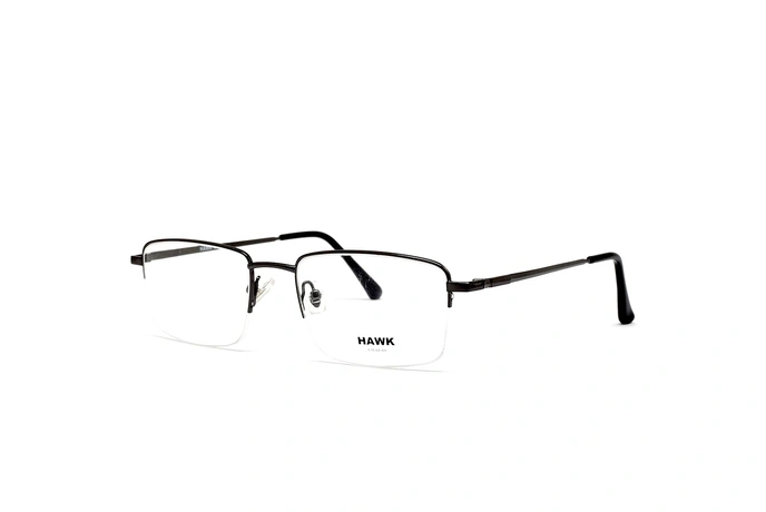 عینک طبی مردانه مستطیل فلزی زیر گریف هاوک رنگ مشکی - عکاسی وحدت - عکس از زاویه سه رخ 