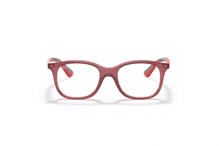 عینک طبی بچگانه ری بن فریم استات مربعی رنگ قرمز شفاف - عکس از زاویه روبرو
