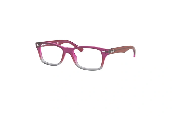 عینک طبی بچگانه ری بن فریم استات مربعی به رنگ صورتی، قرمز و طوسی - عکس از زاویه سه رخ