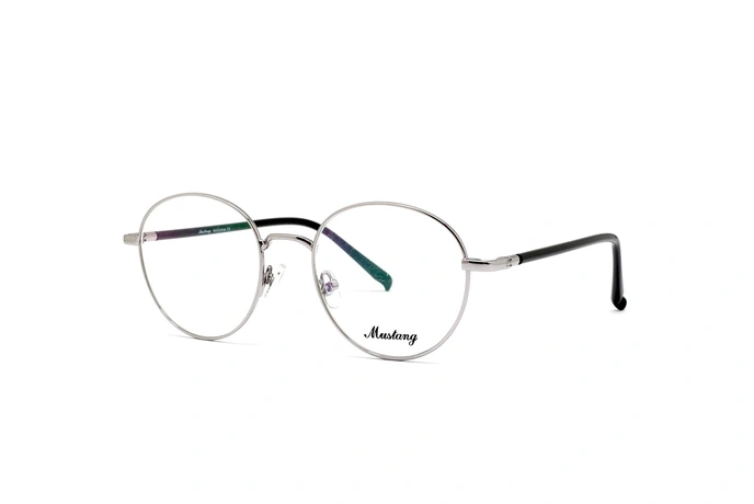  عینک طبی فلزی فریم گرد موستانگ رنگ نقره ای - عکاسی وحدت - عکس از زاویه سه رخ