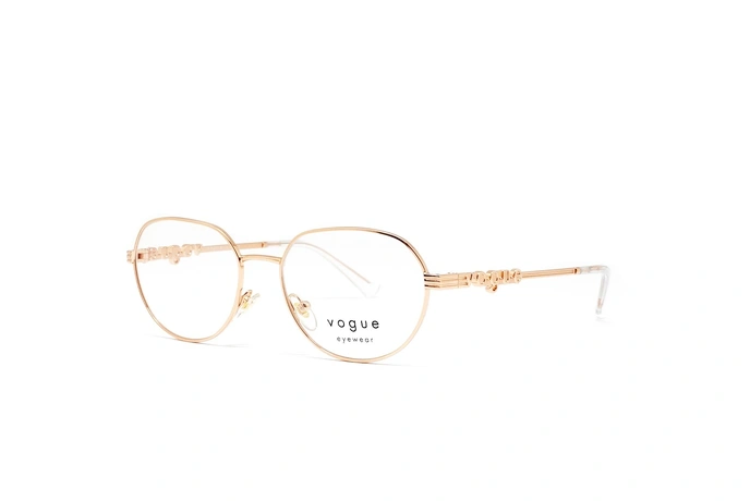 عینک طبی زنانه فلزی وگ فریم گرد رنگ رزگلد - عکاسی وحدت - عکس از زاویه سه رخ