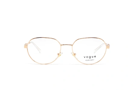 عینک طبی زنانه فلزی وگ فریم گرد رنگ رزگلد - عکاسی وحدت - عکس از زاویه رو به رو