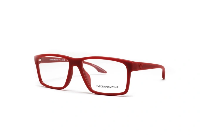عینک طبی مردانه امپریو آرمانی فریم مربعی ای کائوچویی رنگ قرمز - عکاسی وحدت -  عکس از زاویه سه رخ