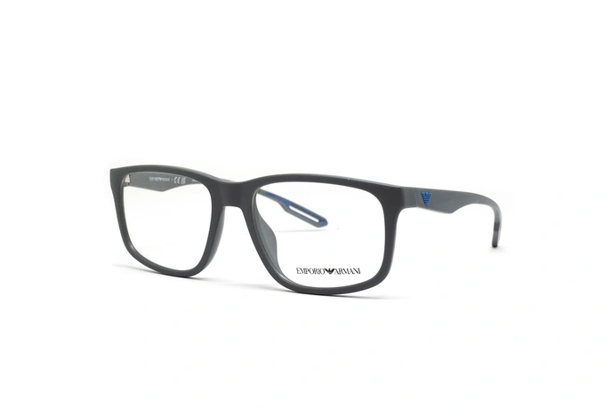 عینک طبی امپریو آرمانی مردانه فریم کائوچویی مربعی ای رنگ طوسی - عکاسی وحدت -  عکس از زاویه سه رخ