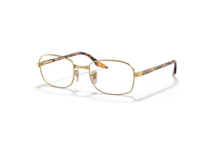 عینک طبی ری بن فریم فلزی شبه مربعی طلایی رنگ - عکس از زاویه سه رخ