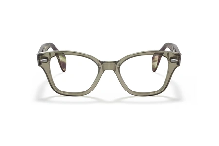 عینک طبی ری بن فریم شبه مربعی استات رنگ سبز و قهوه ای هاوانا - عکس از زاویه روبرو