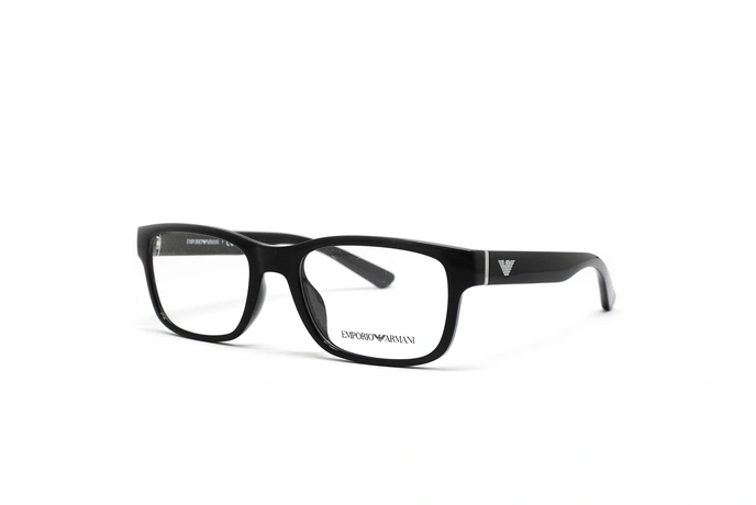 عینک طبی امپریو آرمانی فریم کائوچویی مستطیلی رنگ مشکی براق - عکاسی وحدت -  عکس از زاویه سه رخ