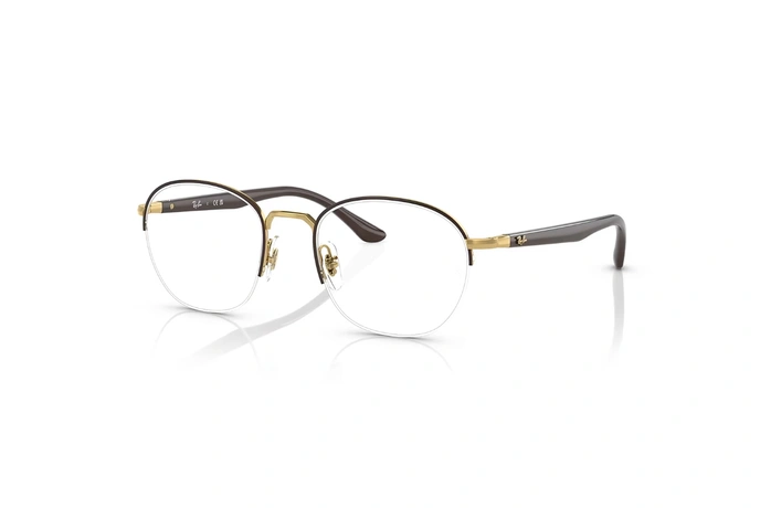 عینک طبی ری بن فریم زیر گریف به رنگ قهوه ای طلایی - عکس از زاویه سه رخ