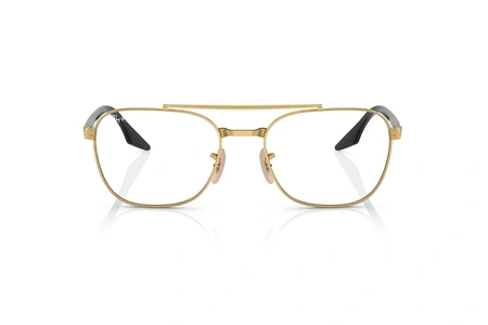 عینک طبی ری بن فریم فلزی دو پل رنگ طلایی دسته ها مشکی - عکس از زاویه روبرو