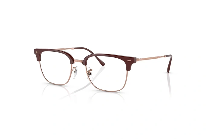 عین طبی ری بن مدل کلاب مستر با ابرویی جگری و فلزی رزگلد - عکس از زاویه سه رخ 