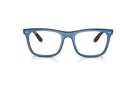 عینک طبی ری بن فریم کائوچویی مربعی به رنگ آبی و از داخل زرشکی - عکس از زاویه روبرو