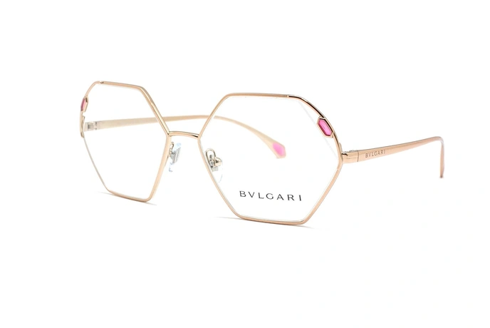 عینک طبی فلزی چند ضلعی طلایی نگین دار بولگاری - عکاسی وحدت - زاویه سه رخ